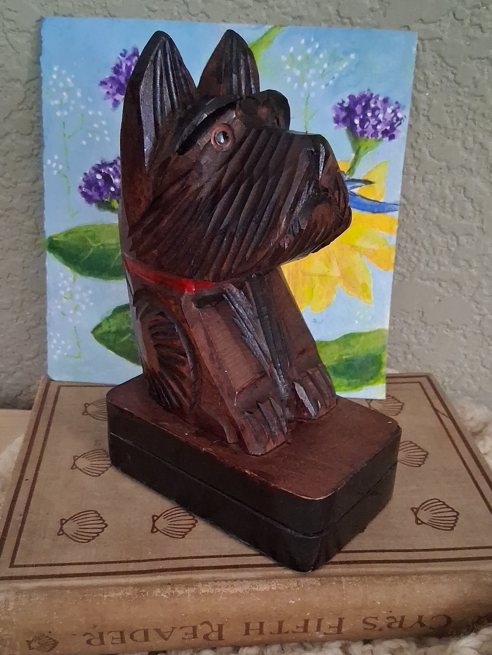 Vintage Hand-Carved Wooden Terrier Bookend